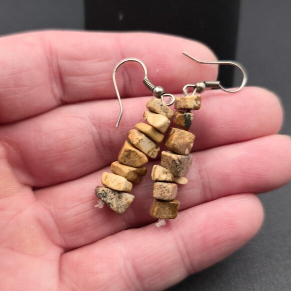 Silver Plated Picture Jasper Stone Handmade Dangle Earrings A6315 - Picture 3 of 5